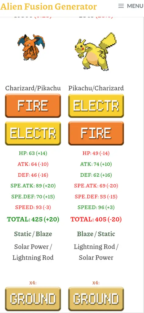 Pokemon fusion Charizard and Pikachu